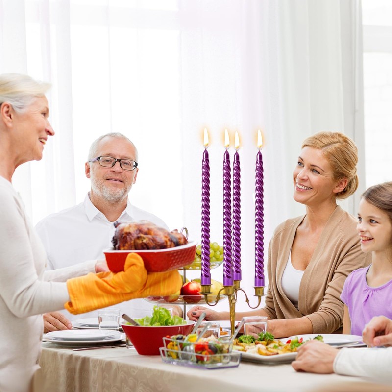 10 Inch Neon Purple Spiral Taper Candles Set for Dinner,