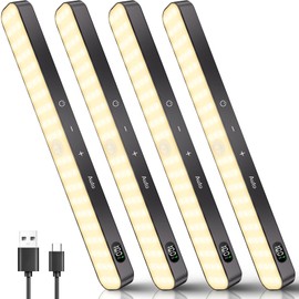 Ferswe Closet Lights Rechargeable, Battery Level Display, Dimmable Battery Powered Lights, 3000K Motion Sensor Light Indoor, 60 LED Touch Light for Kitchen, Closet, Shelf(4 Pack)