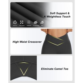 Aoliks Black Flare Leggings for Women, Crossover Wide Leg Yoga Pants High Waisted Bell Bottom Leggings