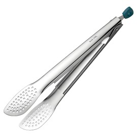 316 Stainless Steel Grill Tongs with Lock & Drainage Holes - 12 Inch Heavy Duty Cooking Tongs for BBQ, Kitchen, Baking - Single Professional Grade (1-Pack)