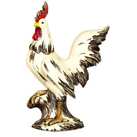 Deco 79 Polystone Rooster Decorative Garden Sculpture Indoor Outdoor Garden Statue, Outdoor Sculpture 10" x 6" x 15", White