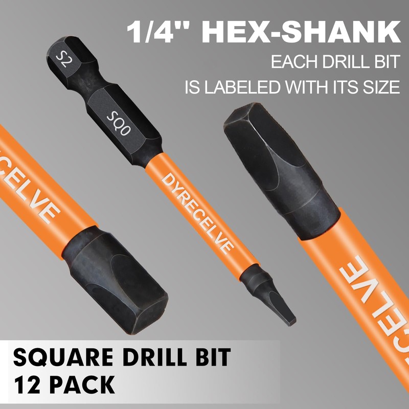 12-Pack Square Drive Bits- PREMIUM S2 Alloy Steel Square Bit