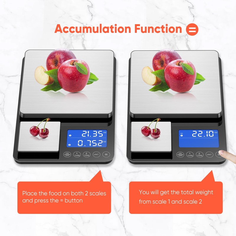 KUAIVO 0.001 oz / 33 lb Dual Platform Kitchen Scale, Digital Food