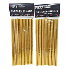 Metallic Gold 15 Paper Straws – 2 Pack