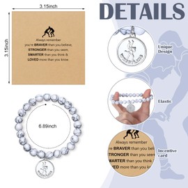 Quelay 8 Set Wrestling Bracelet Lave Stone Black White Beaded Bracelet with Inspirational Card for Wrestling Gifts Sports Wrestling Lover Teams Gifts