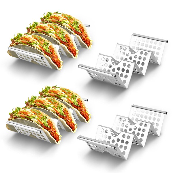 Mersyn 4 Pcs Taco Holder Stand, Wave Stainless Steel Taco Holder Stand, Taco Accessories, Holds Up to 3 or 2 Tacos Each for Restaurant and Home Use