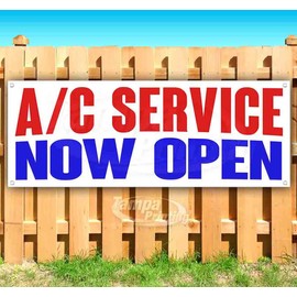 A/C Service Now Open Banner 13 oz | Non-Fabric | Heavy-Duty Vinyl Single-Sided With Metal Grommets