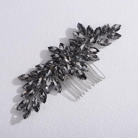 Teyglen Simple Full Rhinestone Crystal Wedding Hair Comb Bridal Grey Crystal Hair Comb Rhinestone Hair Accessories for Women Bride Hair Piece(Grey)