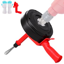 Drain Auger,SEVVETROOL Spin 1/4"x50' Hybrid Drain Cleaning Machine Snake Auger with Auto-Feed,Plumbing Snake Clog Remover with Glove for Shower,Bathtub,Sink,Kitchen,Sewer(7.5M/25ft,Red)