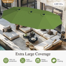 Sophia & William 15 ft Extra Large Patio Umbrella with Base Included, Rectangular Outdoor Umbrella Heavy Duty, Market Umbrella Double-sided Fade Resistant for Pool Garden Backyard, Lime Green