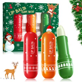 Allony Lip Balm Set Christmas, 3 Pieces Lip Balm Christmas, Rotary Moisturising Lip Balm Stick Dry Lips, Deep Exfoliation, Protects Lip Skin, Gifts for Friends and Family