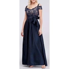 R&M Richards Women’s Formal Dress Size 14 R&M RICHARDS Navy Cold Shoulder Full Length Blouson