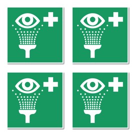 Eye Wash Device, Rescue Sign: E011 - DIN EN ISO 7010 / ASR A1.3 - Sticker: 7.5 cm, Pack of 4