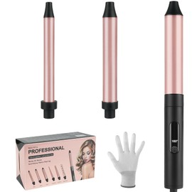 Flintronic Lockenstab, 3 in 1 Lockenwickler Set mit 2 Multifunktions Austauschbare Keramikbeschichtung, Lockenstab für verschiedene Lockenstile, Schnelle Erwärmung, mit Handschuh