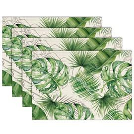 Tarklanda Palm Tree Leaves Place Mats Set of 4 Green Tropical Leaves Place Mats Summer Decor for Home Restaurant Holiday Party 30 x 45 cm