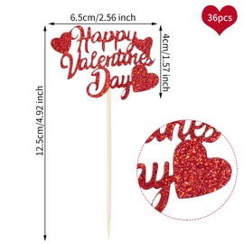 36pcs Happy Valentine's Day Cupcake Toppers Red Valentine's Day Decoration