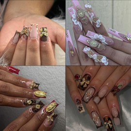 ZUMILLMN 96PCS 3D Gold Nail Charms for Alloy Nails,Set Nail Art Decoration with Rose, Bow, Star,Butterfly Nail Stones Nail Jewels Accessories for Nail Art Supplies Manicure Craft DIY(Set 8)