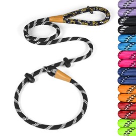 lynxking Slip Lead Dog Leash Reflective, Heavy Duty Comfortable Strong Rope for Large Medium Small Dogs No Pull Pet Training (Black, Large 1/2in x 6ft-Slip Lead)