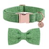 DOGWONG Hemp Cotton Dog Collar with Bow Green Pet Collar