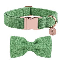 DOGWONG Hemp Cotton Dog Collar with Bow Green Pet Collar Durable Adjustable Puppy Collar for Small Medium Large Dogs
