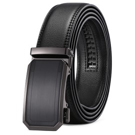 SENDEFN Men's Leather Belt Automatic Ratchet Buckle Slide Belt for Dress Casual Trim to Fit with Gift Box