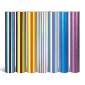 Holographic HTV Iron on Vinyl Bundle 12" x 20" 2 Sheets/Roll, Heat Transfer Vinyl Rolls,HTV Vinyl Bundle 7 Assorted Colors Heat Transfer for T-Shirts, DIY Projects