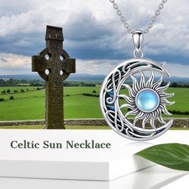 SIMONLY Sun and Moon Necklace Sterling Silver Moonstone Crescent Pendant Abalone Shell Celtic Knot Jewelry for Women Couples Friends