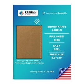 Premium Label Supply Brown Kraft Full Sheet Sticker Labels – 8.5” x 11" – Laser/Inkjet Compatible – 25 Sheets