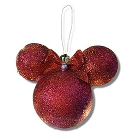 Red Glitter Minnie Head and Ears with Bow Holiday Christmas Ornament
