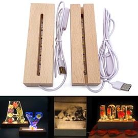 Voaesdk 2Pcs Wood LED Lights Display Bases 6 Inch Rectangle Wooden Lamp Holders Wood Lighted Base Stand for 3D Crystal Glass Resin Art Acrylic Plate Pedestal Paperweights