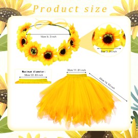 Ycaaeo Sunflower Costume Women, Sunflowers 3 Layers Yellow Tutu Skirt Costume with Sunflowers Hair Accessories Headband, 50/80s Yellow Puffy Tulle Skirt Tutu Skirts Tulle Petticoat for Carnival Theme