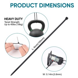 Viuxule Cable Ties 1000pcs, 3.6x150 mm Zip Ties Black, 6 inch Industrial Nylon Tie Wraps UV-Resistant, Plastics Self-Locking Strength 18 kg for Gardening, Home, Office, Workshop, Indoor and Outdoor