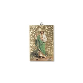 Fratelli Bonella | Sacred Picture on MDF Poplar Wood 8 mm with Mosaic of St Judah Gold Foil with Prayer Chain on the Back 10 x 15 cm | Made in Italy