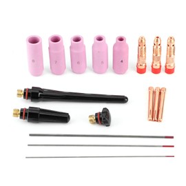 Fydun Kit de accesorios para antorcha de soldadura, boquilla de cerámica, 17 boquillas de soldadura TIG, punta de con alambre de tungsteno para antorcha 17/18/26