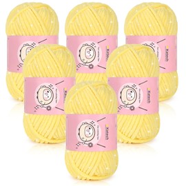 Katech Bulky Chenille Yarn for Crocheting-6 Pack of 100g/3.53oz-6 mm Depth, Sparkle Chenille Yarn for Knitting, Chunky Plush Baby Blanket Yarns, Ideal for Blankets, Scarves, Dolls (Bright Yellow)