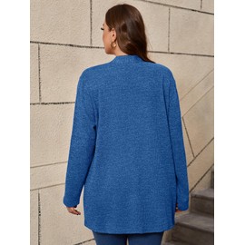 AusLook Women's Plus Size Lightweight Open Front Cardigan Royal Blue 4X Causal Long Sleeve Sweater Cover Ups Jacket Shrugs Tops Shawls and Wraps Kimono