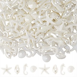 SOFPLATE About 150G White Seashell Charms Acrylic Ocean Charms Summer Snow Imitation Pearl Starfish Conch Small Sea Animals Pendants Accessories for Jewellery Bracelets Necklaces DIY Making Crafting