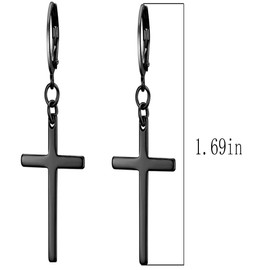 VPACC Cross Earrings for Men Women Dangle Hoop Dangling Hanging Dangly Drop Crosses Earingings Steel Stainless Gold Black Silver 3 Pairs Sets