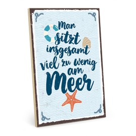 TypeStoff HS-00425 Wooden Sign with Saying - Sitting by the Sea - Vintage Look with Quote as Gift and Decoration on Holiday, Break and Beach Theme