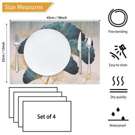 Place Mats Cafe Dining Table Place Mats Farmhouse Petrol Gold Ginkgo Biloba Pattern Washable Place Mat Dining Room Linen Turquoise Place Mats Table Decoration Place Mats 45 x 32 cm