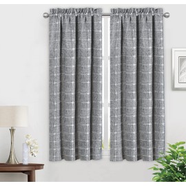 Shunjie.Home - Cortinas de cocina de 45 pulgadas, cortinas cortas con textura de lino bohemio para baño, granja, ventana pequeña, bolsillo para cortina, 2 paneles (gris oscuro)