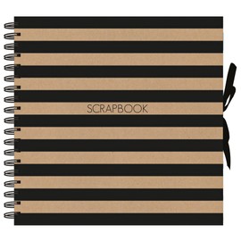Scrapbook Striped Kraft Cover Photo Album with 40 Black Sheets – 25cm x 25cm Wiro Bound DIY Memory Book – for Photos Art Journaling & Keepsakes – Bow Closure