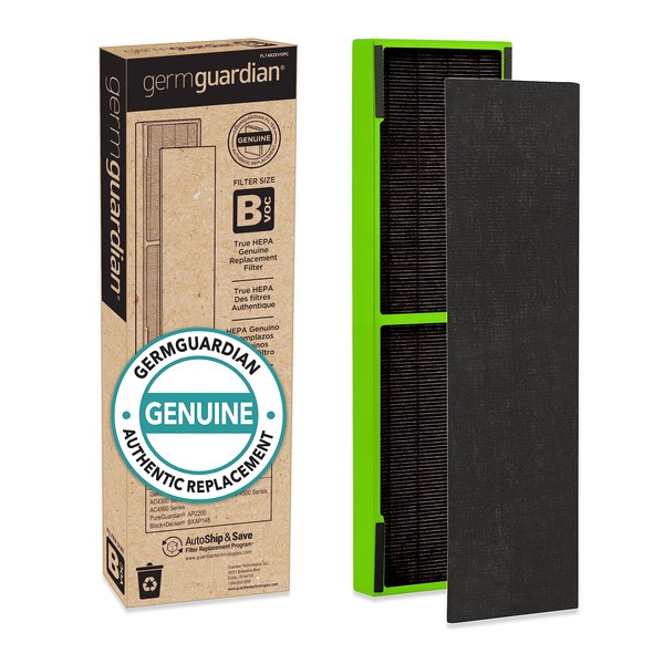 Germ Guardian Filter B Toxin Clear HEPA Genuine Replacement Filter, Removes 99.97% of Pollutants, Common VOCs, Household Toxins, AC4825, AC4800 Series, AC4900, CDAP4500, AP2200, Black/Green, FLT4825VO