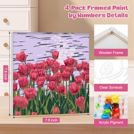 MOGTAA Framed Paint by Numbers for Adults Children Beginners, 2 Pack Flowers Paint by Numbers for Adults, Kids' Painting by Numbers, Landscape DIY Arts and Crafts for Home Decor (8x8inch)