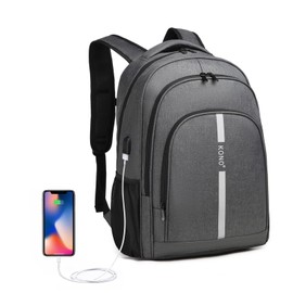 Kono Laptop Backpack Business Travel Work Computer Rucksack with USB Charging Port Large Lightweight College High School Bag Daypack for Men Women Boys Girls Fits 15.6 Inch Notebook (Grey)