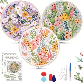 AOTWAN Floral Pattern Embroidery Set for Beginners Embroidery Set Adult Embroidery Kit Plant Embroidery Set with 2 Pieces Bamboo Embroidery Hoops, Instructions and Tools Cross Stitch Set DIY Set