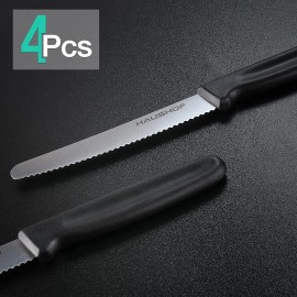 HAUSHOF Steak Knives Set of 4 Sharp Serrated Steak Knives with Black Handle USA