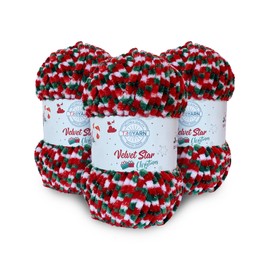 Troyarn Velvet Star (3- Skeins Pack) Silvery Glitter Chenille Baby Blanket Yarn Amigurumi Yarn for Crocheting and Knitting Super Bulky 3x100 gr (3x120 yds) (10450 - Christmas, 3 Skein)