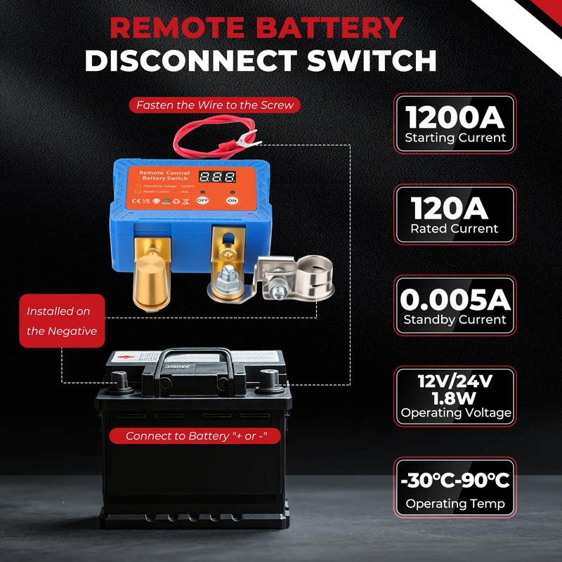 ISINFLASH Remote Battery Disconnect Switch 12V/24V 140A with Led Voltage