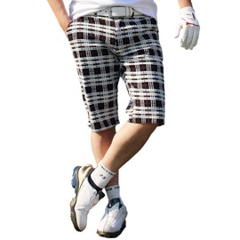 TopIsm Golf Pants, Men's, Golf Wear, Shorts, Checkered Pattern, Camouflage, Houndstooth Lattice, Stretch Shorts, Spring and Summer, 3-plaid tartan